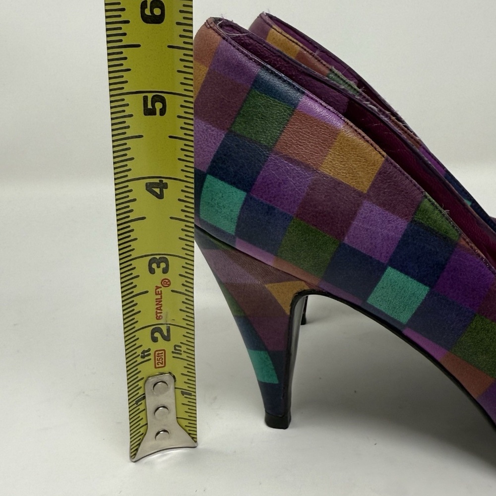 Vintage Stuart Weitzman 80s Bright Multicolor Heels Leather Sz Womens 9 Colorful - Picture 15 of 16